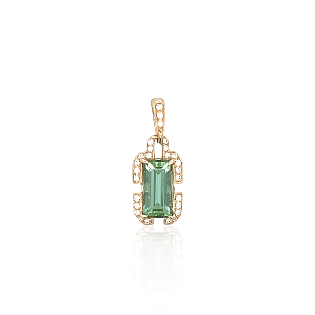14K Yellow Gold 1.96CTW Emerald-Cut Green Tourmaline & Diamond Halo Pendant