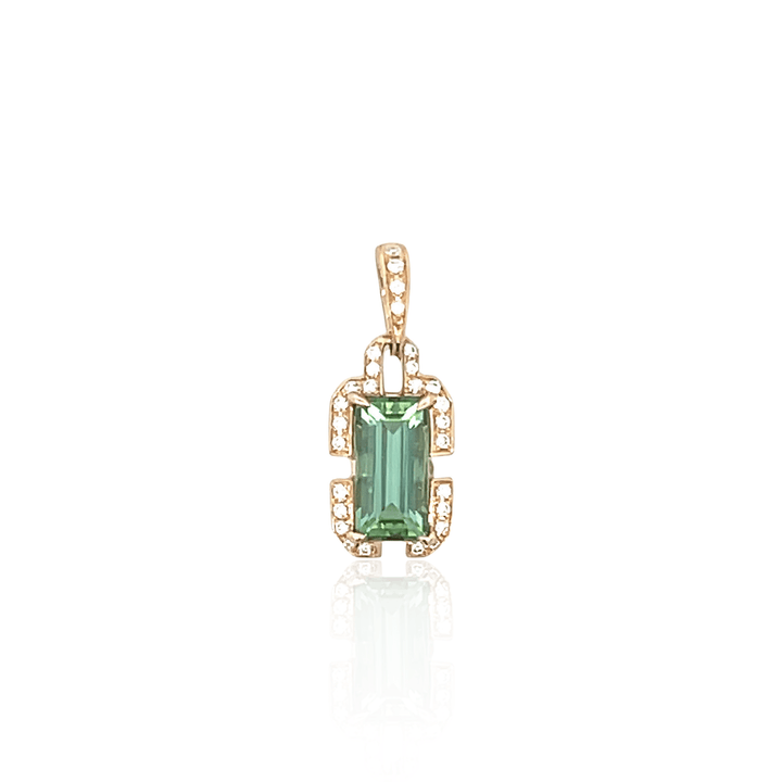 14K Yellow Gold 1.96CTW Emerald-Cut Green Tourmaline & Diamond Halo Pendant