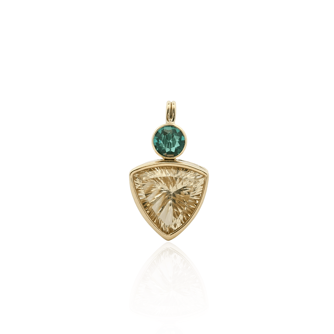 14K Yellow Gold 8.90CTW Trillion Labradorite & Green Toumaline Pendant