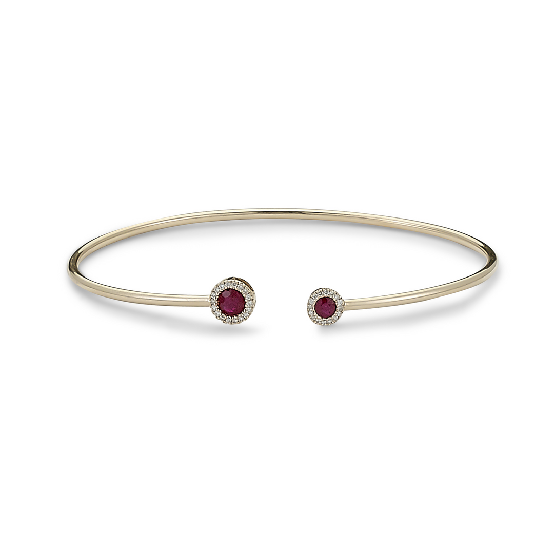 14K Yellow Gold 0.81ctw Ruby & Diamond Halo Cuff Bracelet by Samuel B.