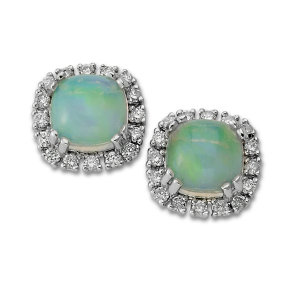14K White Gold 2.25CTW Cushion Opal & Diamond Halo Stud Earrings by Samuel B.