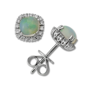 14K White Gold 2.25CTW Cushion Opal & Diamond Halo Stud Earrings by Samuel B.