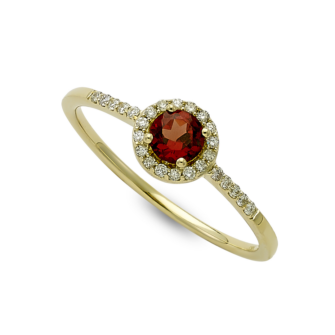 14K Yellow Gold 0.78CTW Garnet & Diamond Halo Ring by Samuel B.