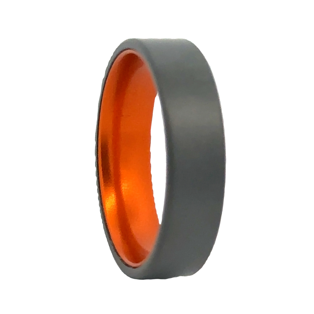 Black Zirconium Men's Wedding Band with Orange Anodized Sleeve