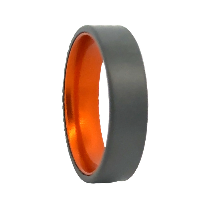 Black Zirconium Men's Wedding Band with Orange Anodized Sleeve