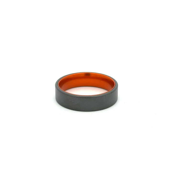 Black Zirconium Men's Wedding Band with Orange Anodized Sleeve