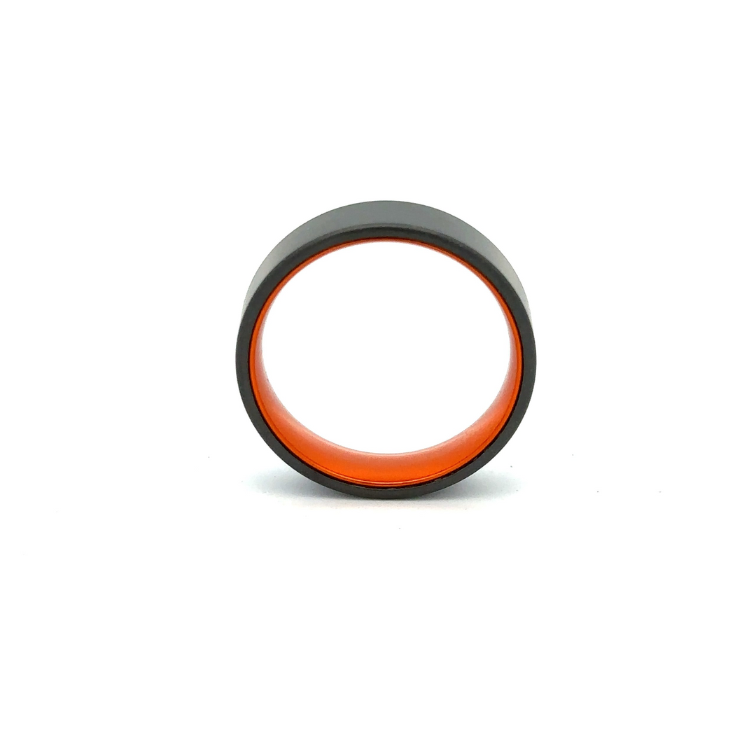 Black Zirconium Men's Wedding Band with Orange Anodized Sleeve