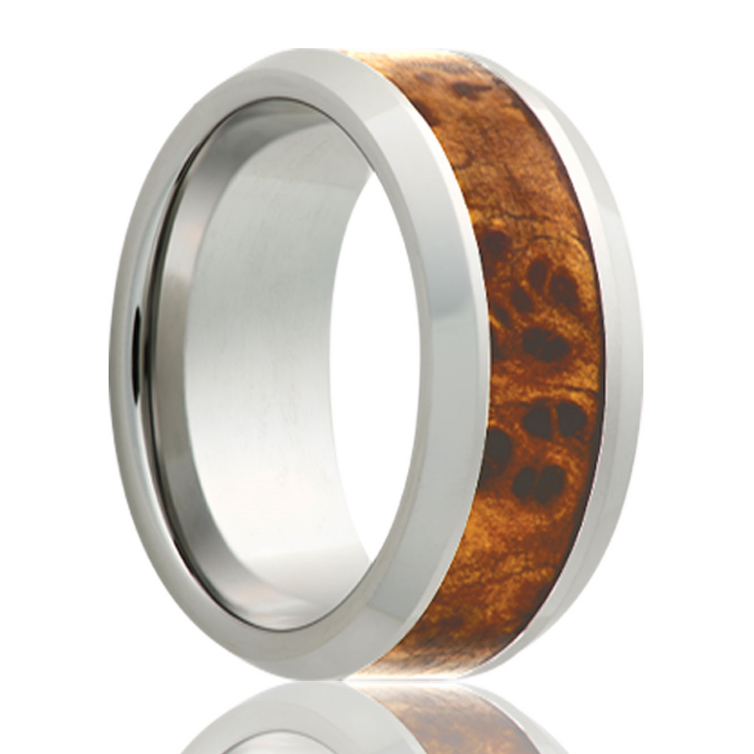 Tungsten Men's Wedding Band with Burl Wood Inlay