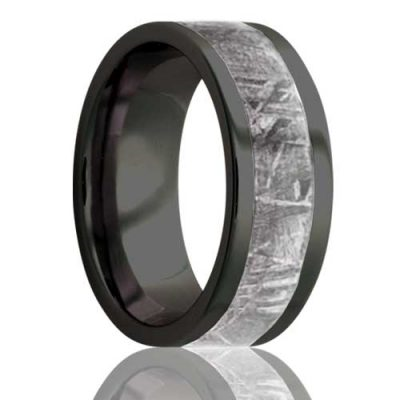 Black Zirconium Men's Wedding Band with Meteorite Inlay