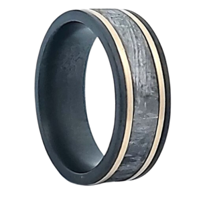 Zirconium Men's Wedding Band with 14K Gold & Meteorite Inlays