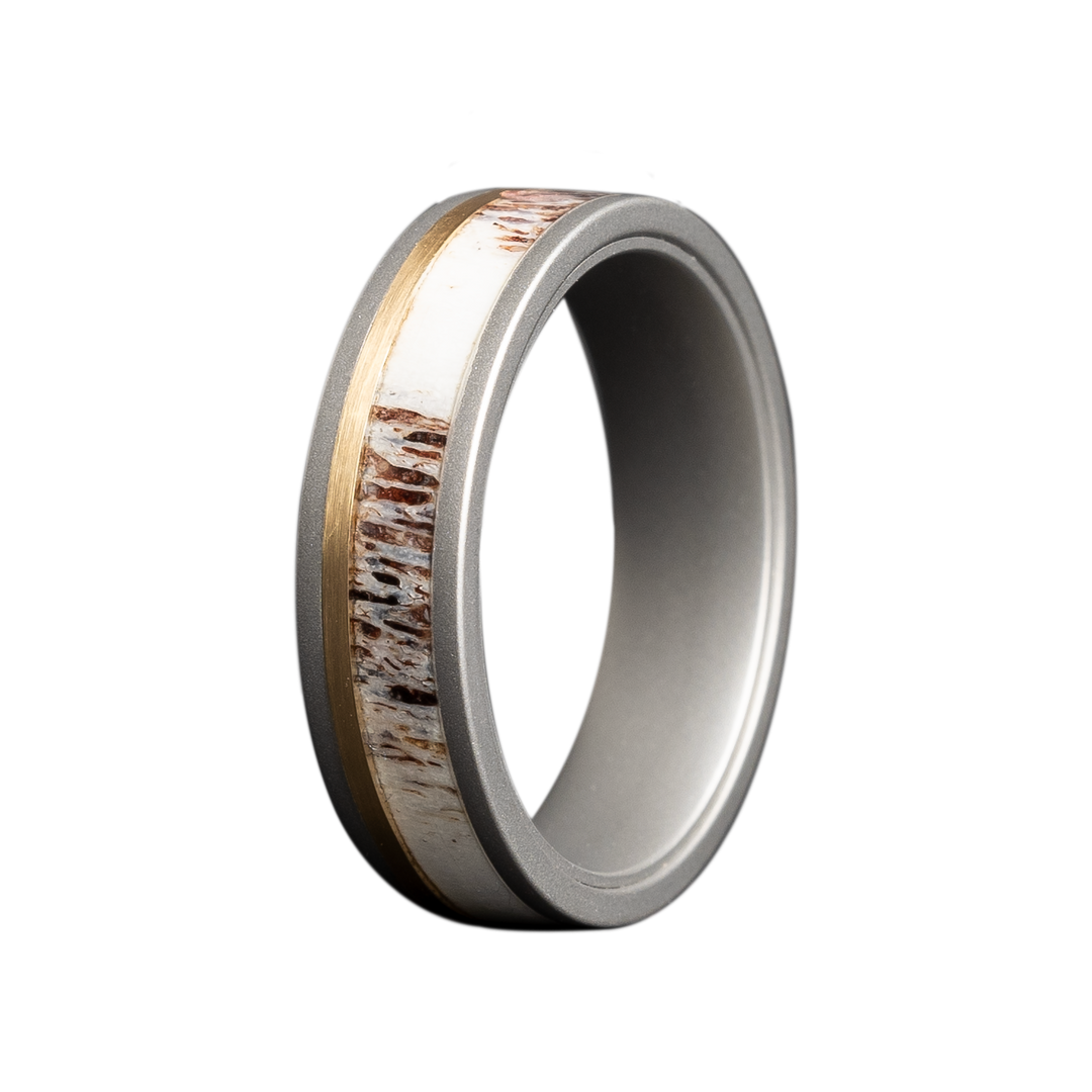 Cobalt Men's Wedding Bands with Antler and 14K Yellow Gold