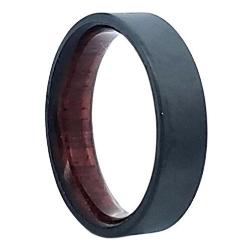 Black Zirconium Men's Wedding Band with Koa Wood Sleeve