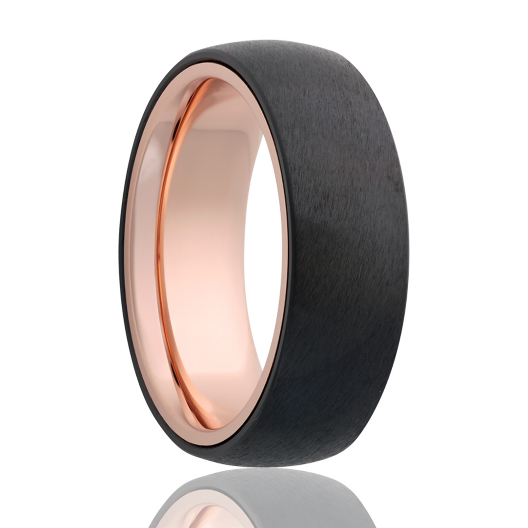 Black Zirconium Men's Wedding Band with 14K Rose Gold Sleeve