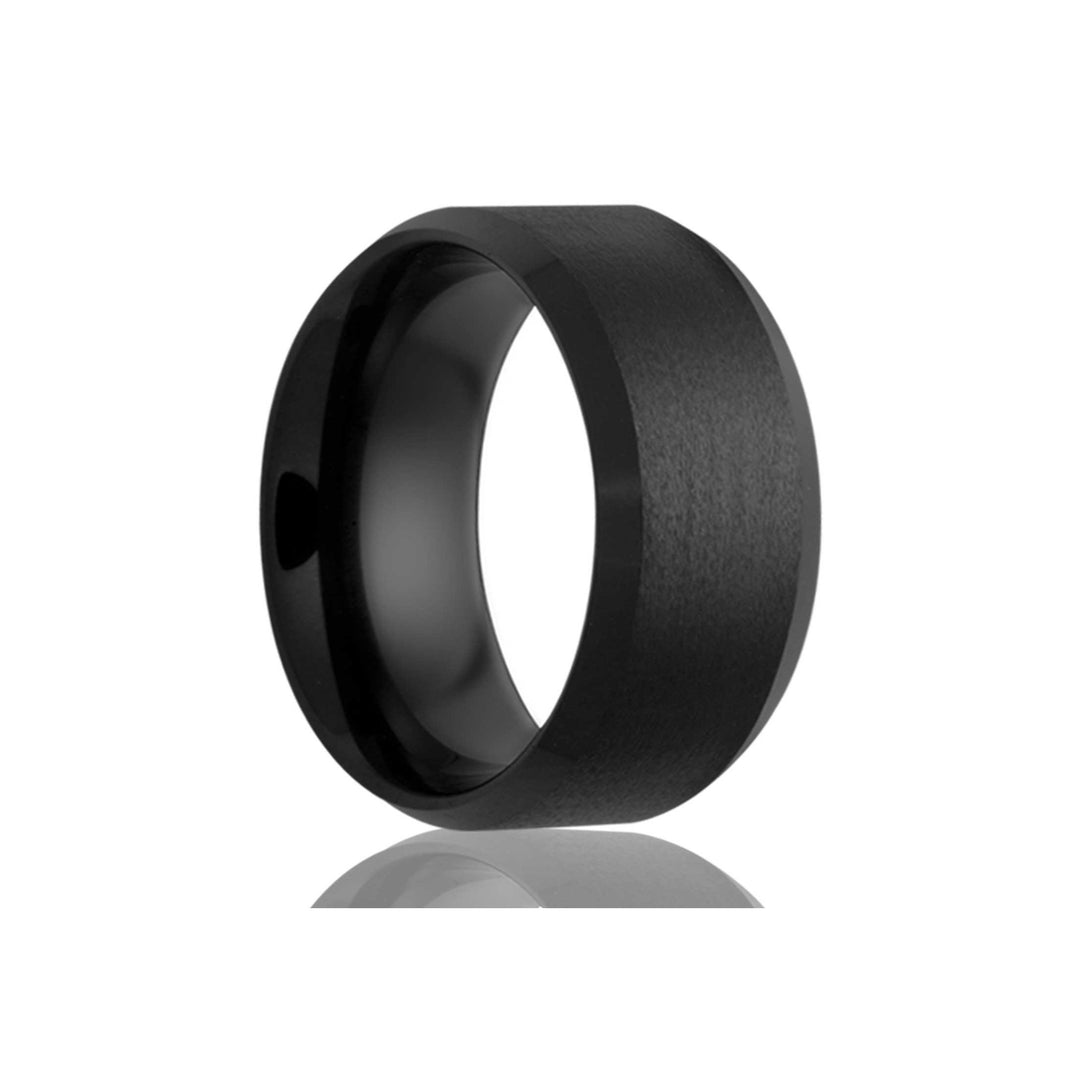Black Ceramic 6MM Beveled Men's Wedding Band - Ring Size 9.5