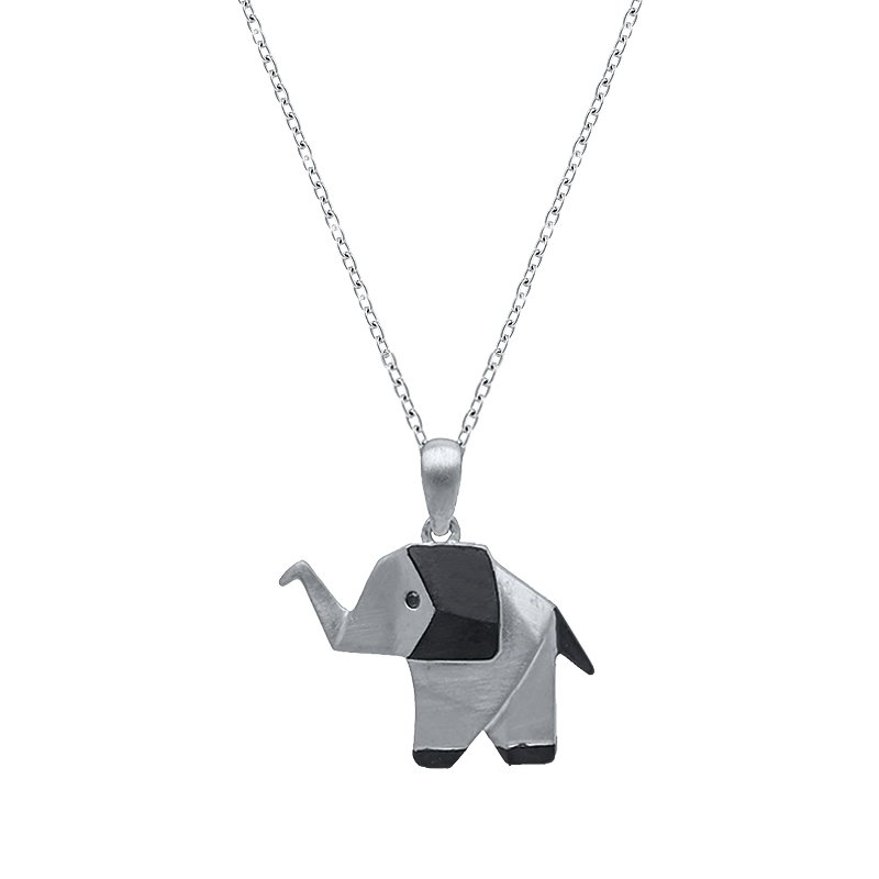 Sterling Silver Black Diamond Origami Elephant Necklace by Tache