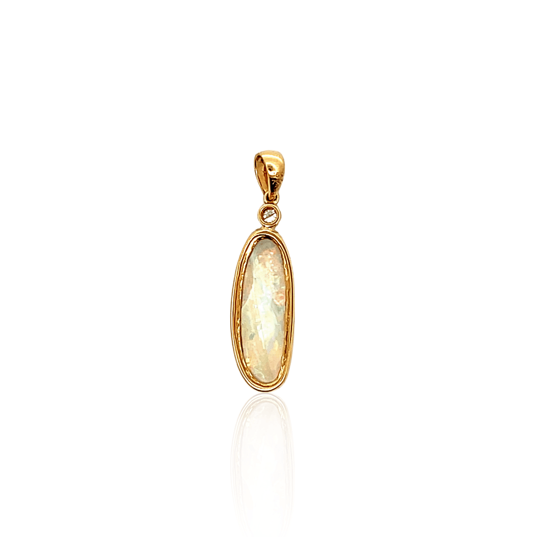 Estate 18K Yellow Gold Freeform Opal & Diamond Pendant