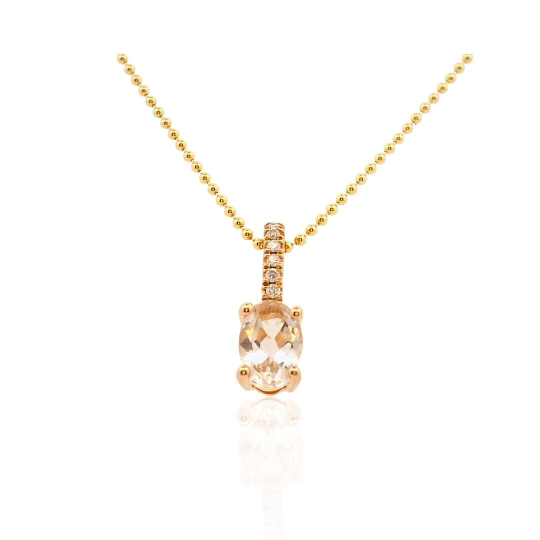 Estate 14K Rose Gold 0.81CTW Oval Morganite & Diamond Pendant