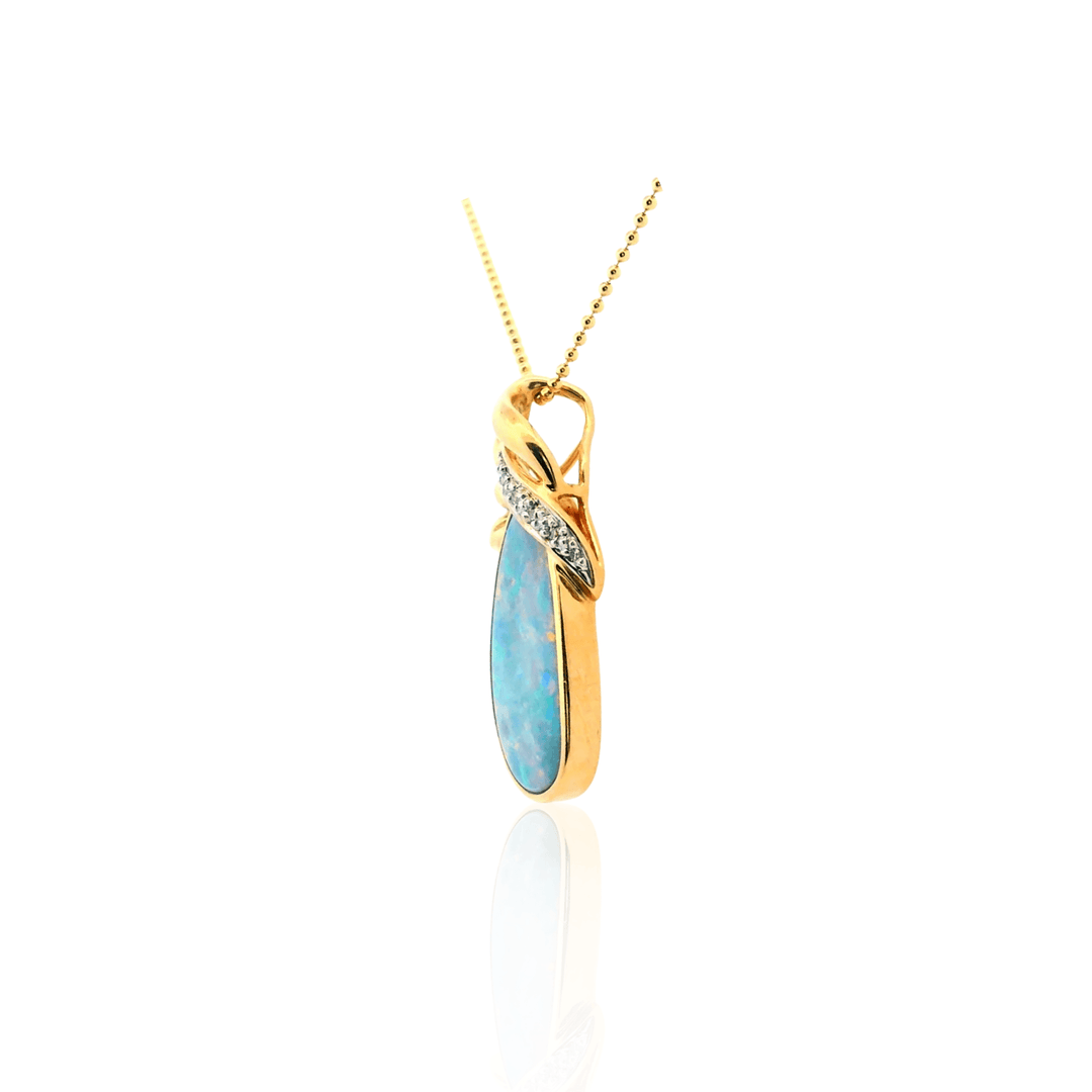 Estate 14K Yellow Gold Opal Doublet & Diamond Vintage Pendant