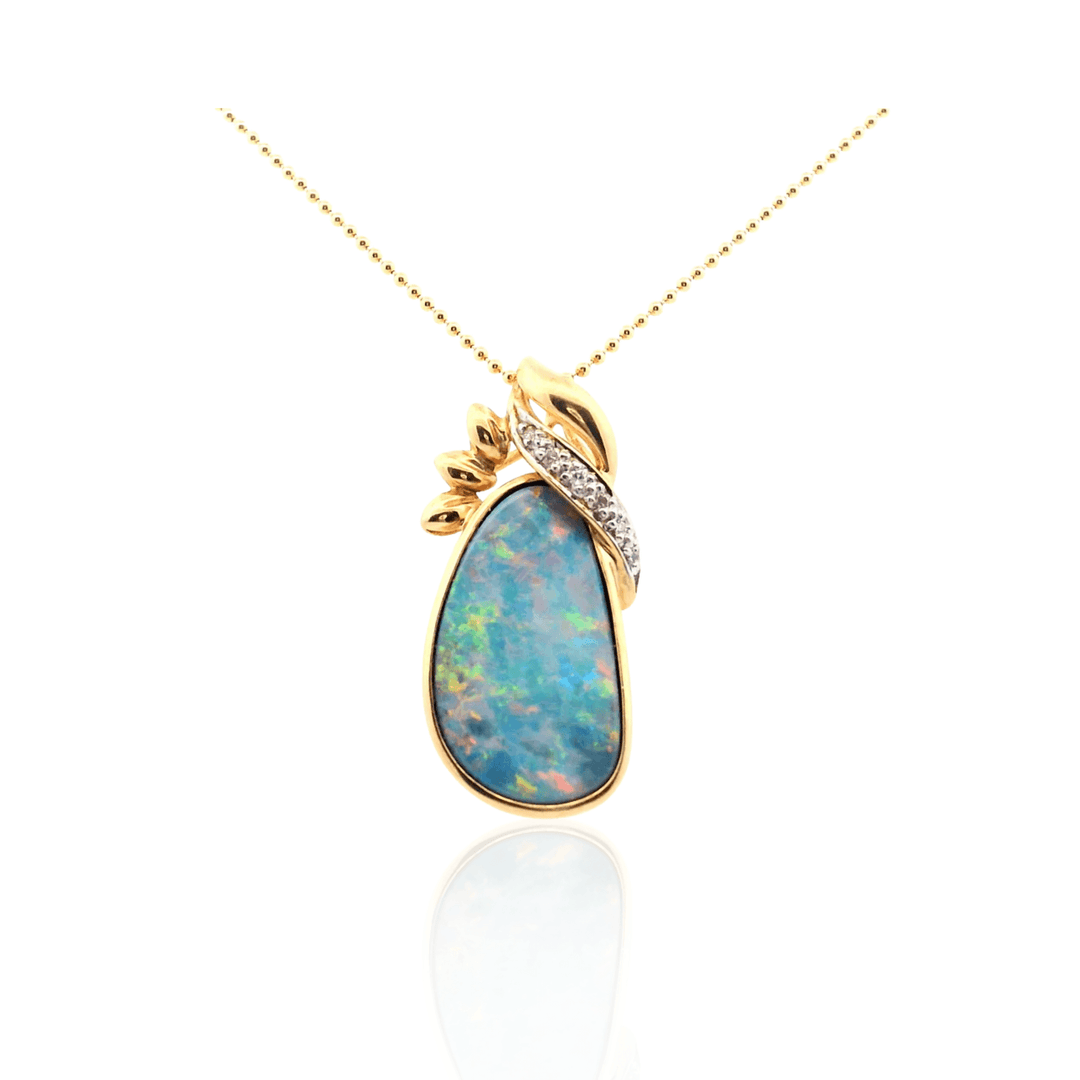 Estate 14K Yellow Gold Opal Doublet & Diamond Vintage Pendant