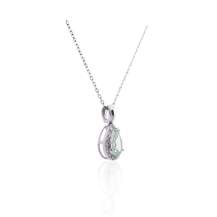 Estate 14K White Gold 1.14CTW Pear-Shaped Aquamarine & Diamond Halo Pendant Necklace
