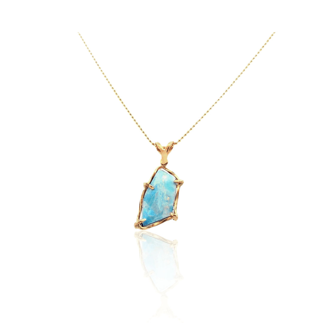 Estate 14K Yellow Gold Freeform Opal Doublet Vintage Pendant