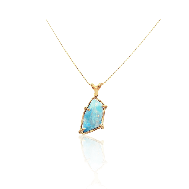 Estate 14K Yellow Gold Freeform Opal Doublet Vintage Pendant