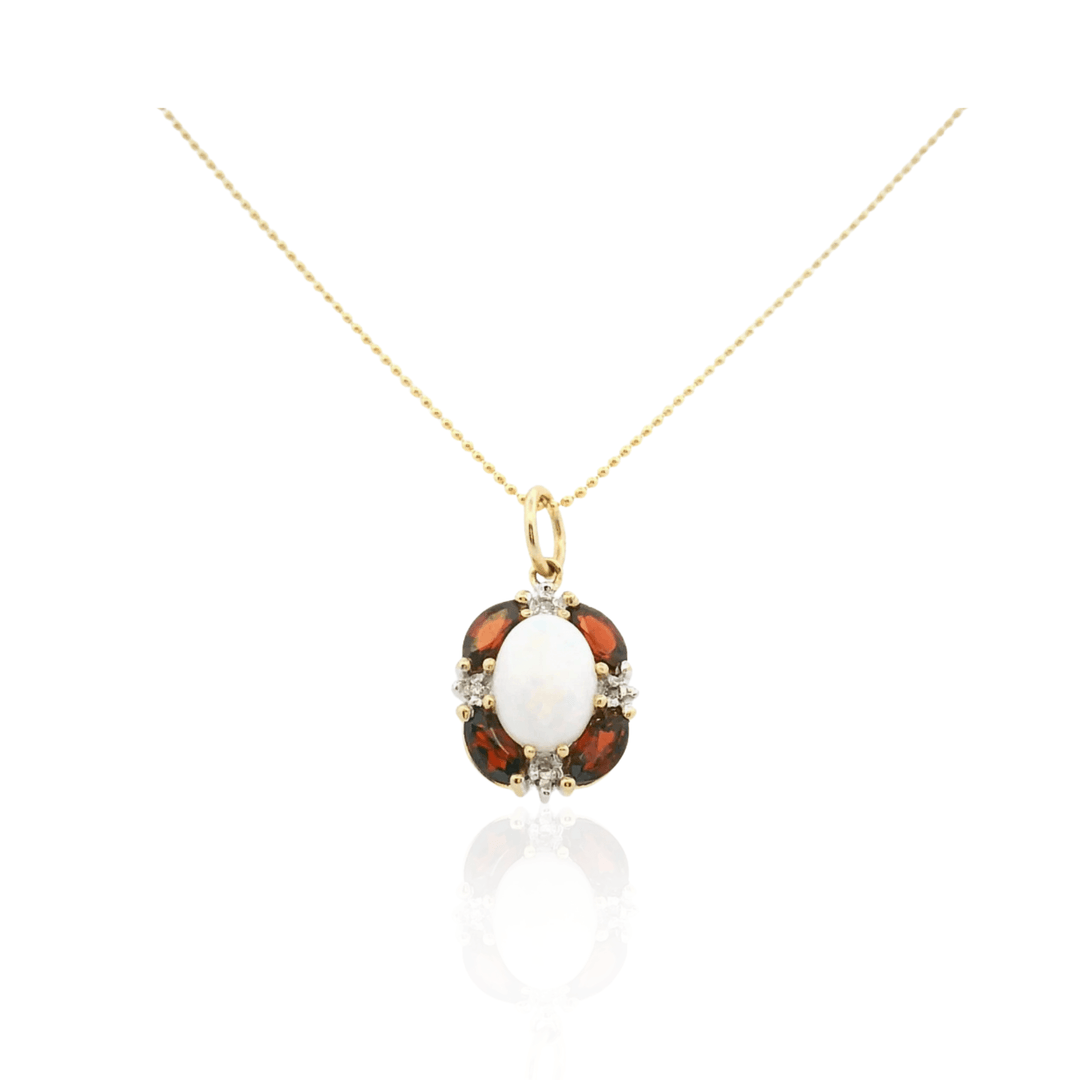 Estate 10K Yellow Gold Opal, Garnet & Diamond Pendant