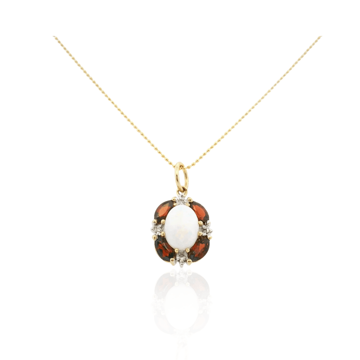 Estate 10K Yellow Gold Opal, Garnet & Diamond Pendant
