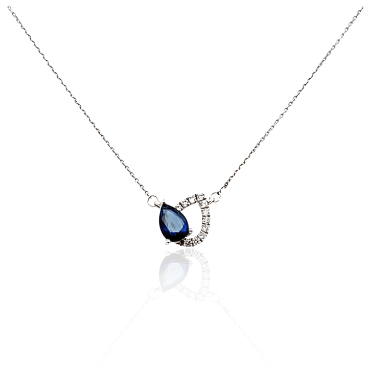 Estate 14K White Gold 0.60CTW Pear-Shaped Blue Sapphire & Diamond Offset Pendant Necklace