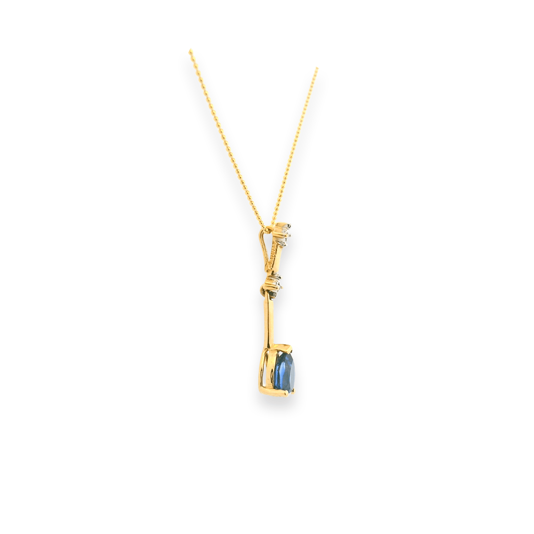 Estate 10K Yellow Gold 1.00CTW Synthetic Pear-Shaped Blue Sapphire & Diamond Pendant