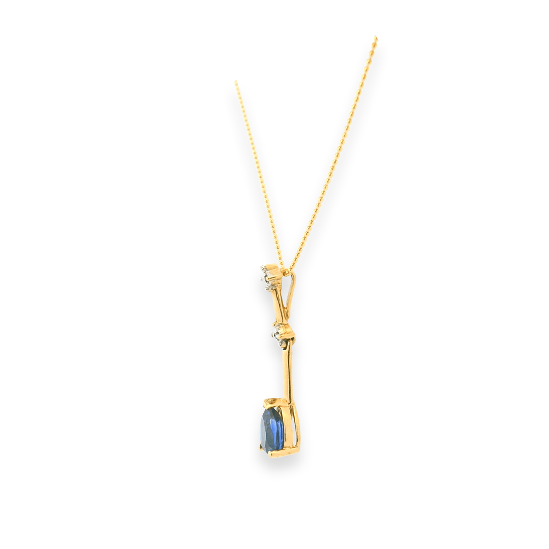 Estate 10K Yellow Gold 1.00CTW Synthetic Pear-Shaped Blue Sapphire & Diamond Pendant