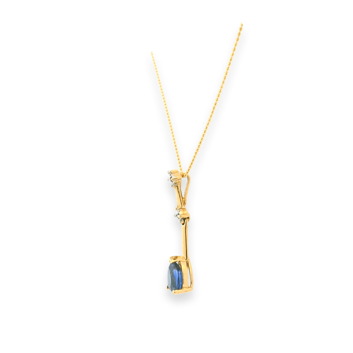 Estate 10K Yellow Gold 1.00CTW Synthetic Pear-Shaped Blue Sapphire & Diamond Pendant