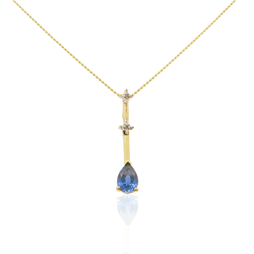 Estate 10K Yellow Gold 1.00CTW Synthetic Pear-Shaped Blue Sapphire & Diamond Pendant