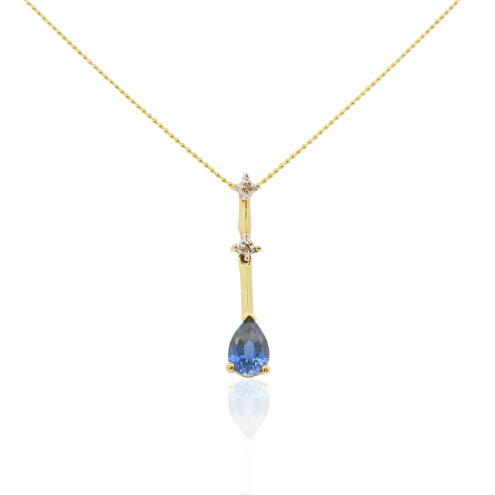 Estate 10K Yellow Gold 1.00CTW Synthetic Pear-Shaped Blue Sapphire & Diamond Pendant