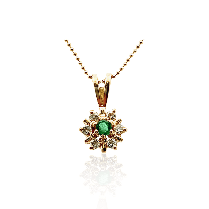 Estate 14K Yellow Gold 0.21CTW Emerald & Diamond Halo Pendant