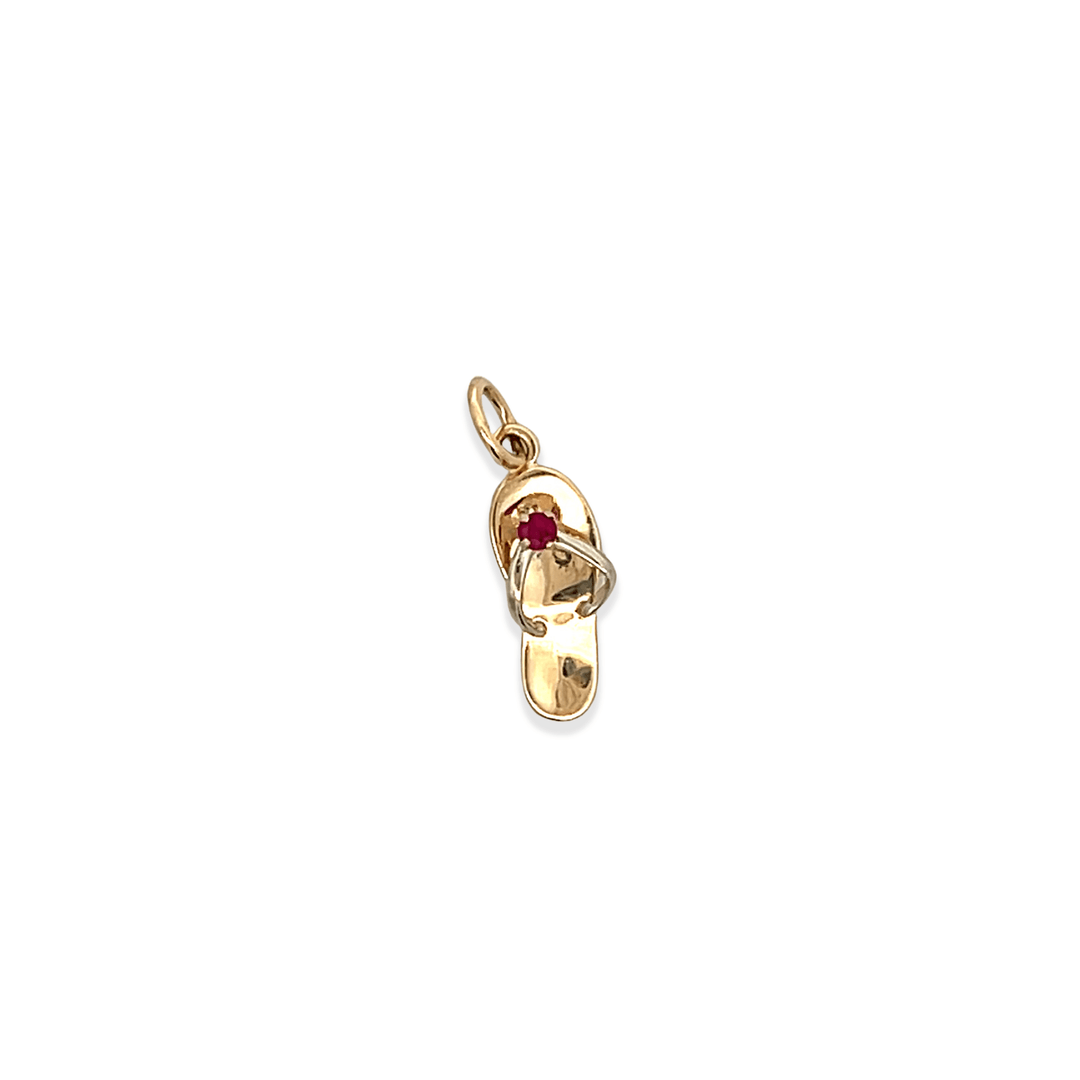 Estate 14K Yellow Gold Synthetic Ruby Flip Flop Charm