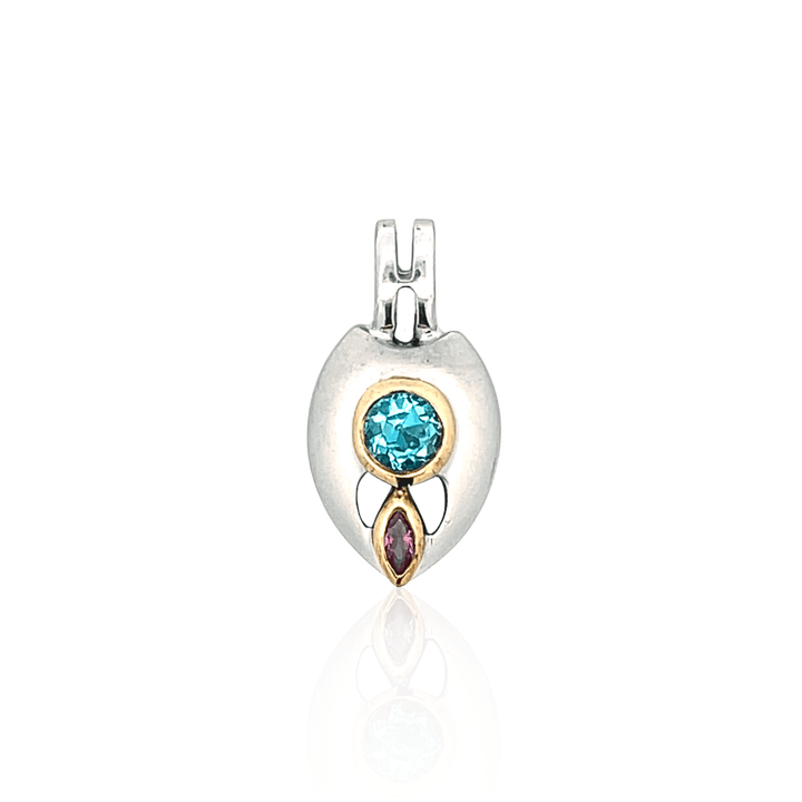 Estate Sterling Silver & 14K Gold 1.35CTW Blue Topaz & Rhodolite Garnet Pendant