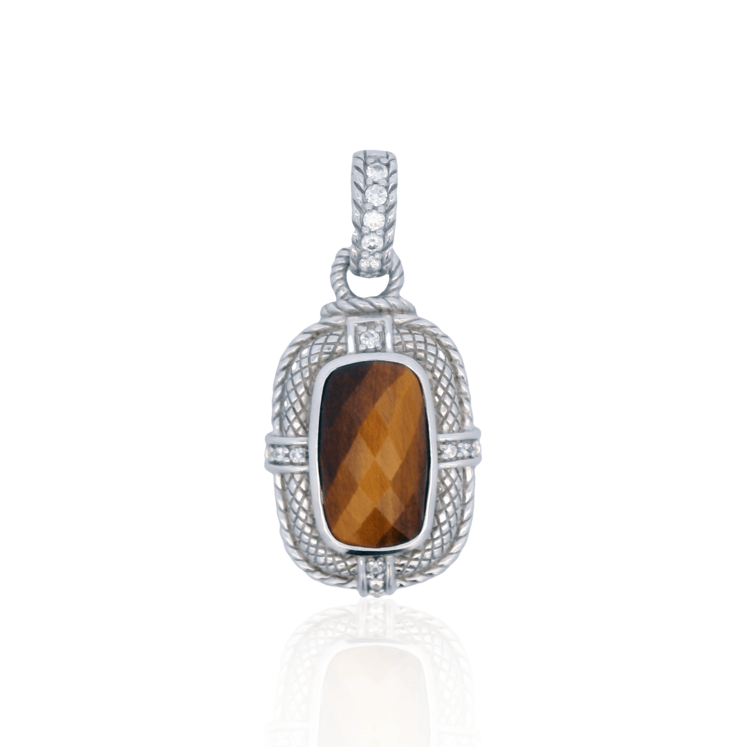 Estate Judith Ripka Sterling Silver Tiger's Eye & Cubic Zirconia Pendant