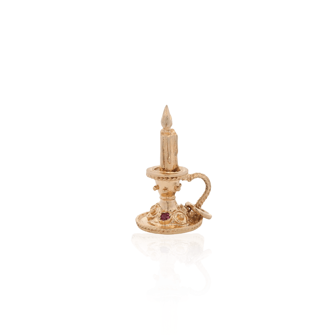 Estate 14K Yellow Gold 0.11CTW Ruby Candlestick Charm