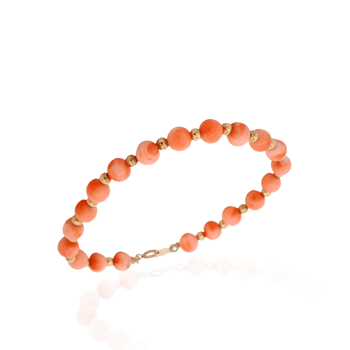 Estate 14K Yellow Gold 5.78MM Coral Bead Bracelet