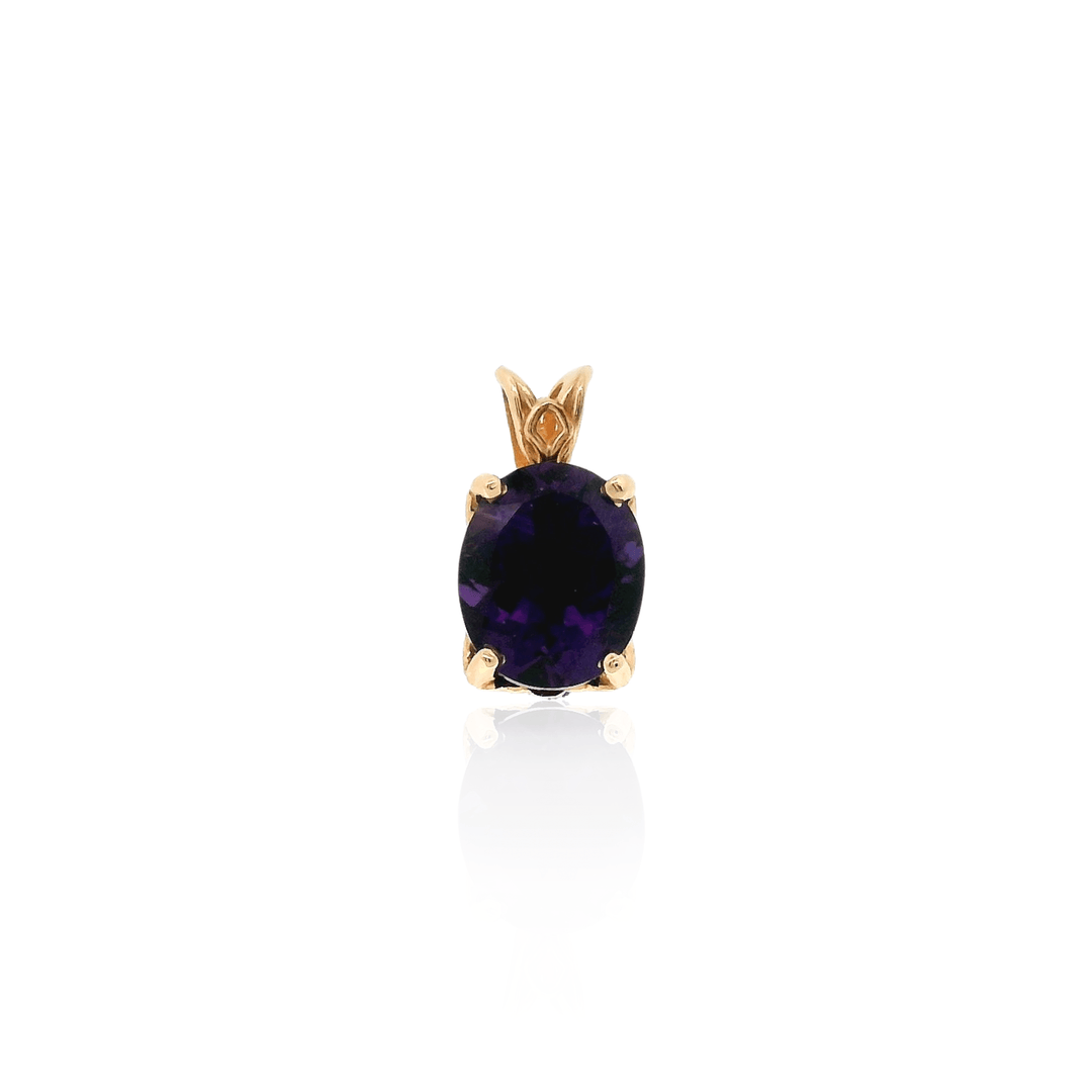 Estate 14K Gold 1.14CTW Oval Amethyst Solitaire Pendant