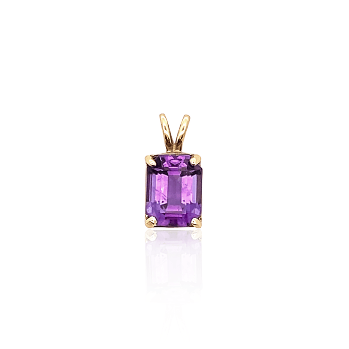 Estate 14K Yellow Gold 3.06CTW Emerald-Cut Amethyst Solitaire Pendant