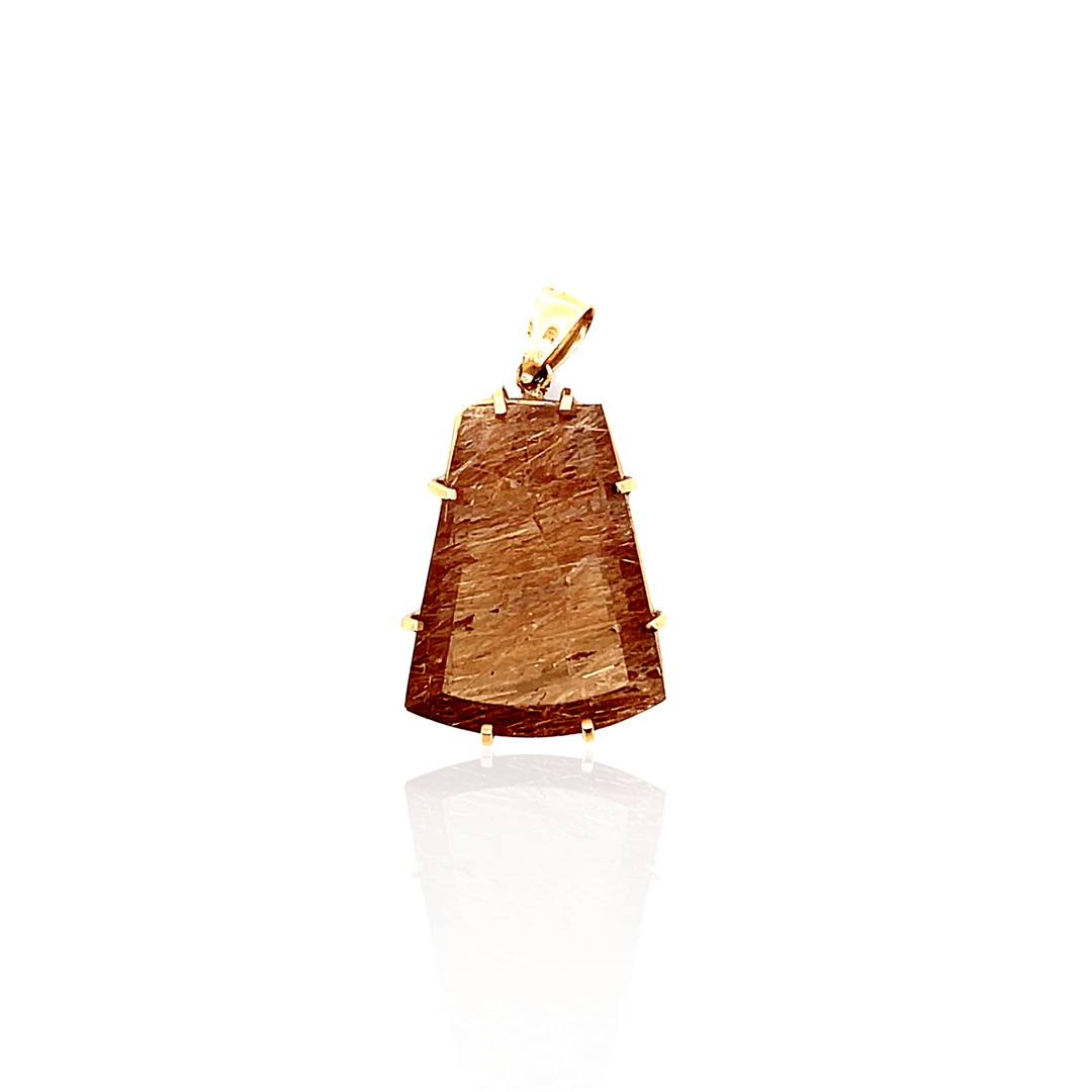 Estate 14K Yellow Gold Freeform Trapezoid Rutilated Quartz Pendant