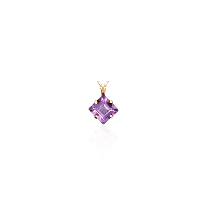 Estate 14K Yellow Gold 2.40CT Square Step-Cut Amethyst Pendant