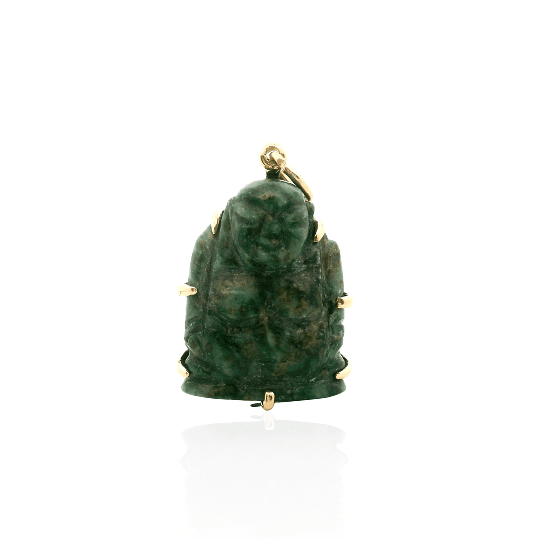 Estate 14K Yellow Gold Carved Nephrite Jade Buddha Pendant