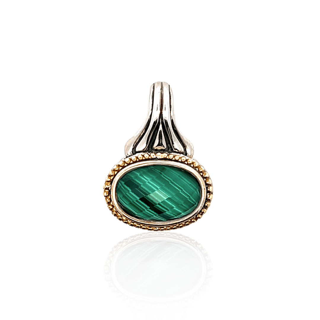 Estate Sterling Silver & 18K Gold Oval Malachite "Venus" Lagos Pendant
