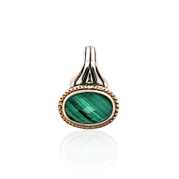 Estate Sterling Silver & 18K Gold Oval Malachite "Venus" Lagos Pendant