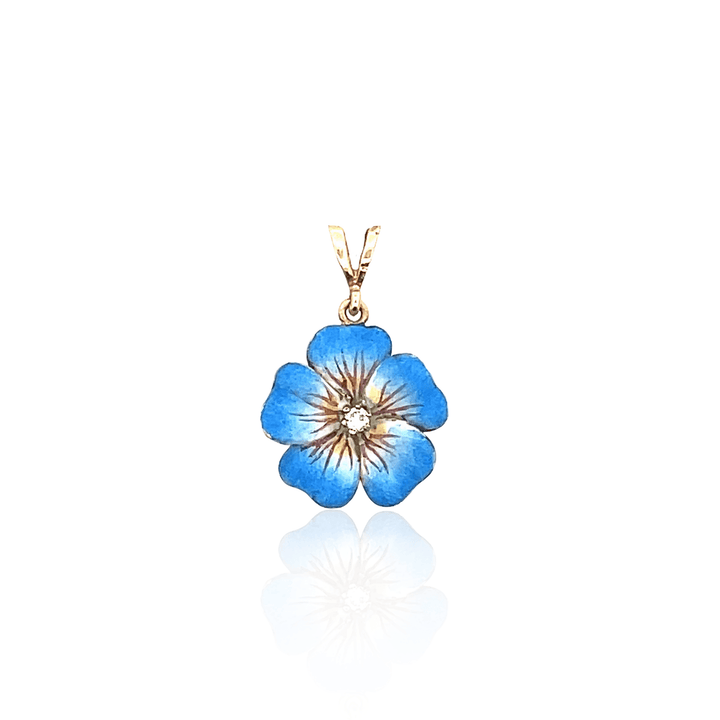 Estate 14K Yellow Gold 0.06CTW Diamond & Enamel Victorian Flower Pendant