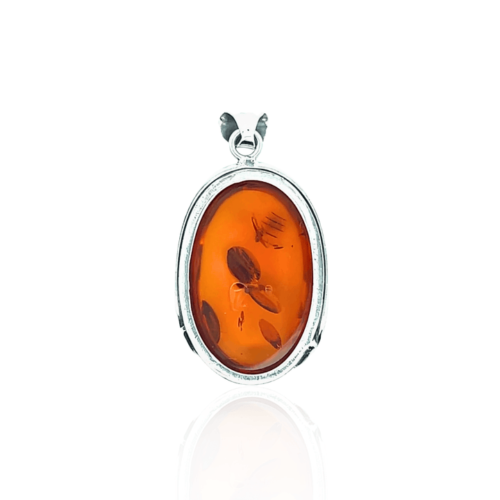 Estate Sterling Silver Oval Amber Pendant