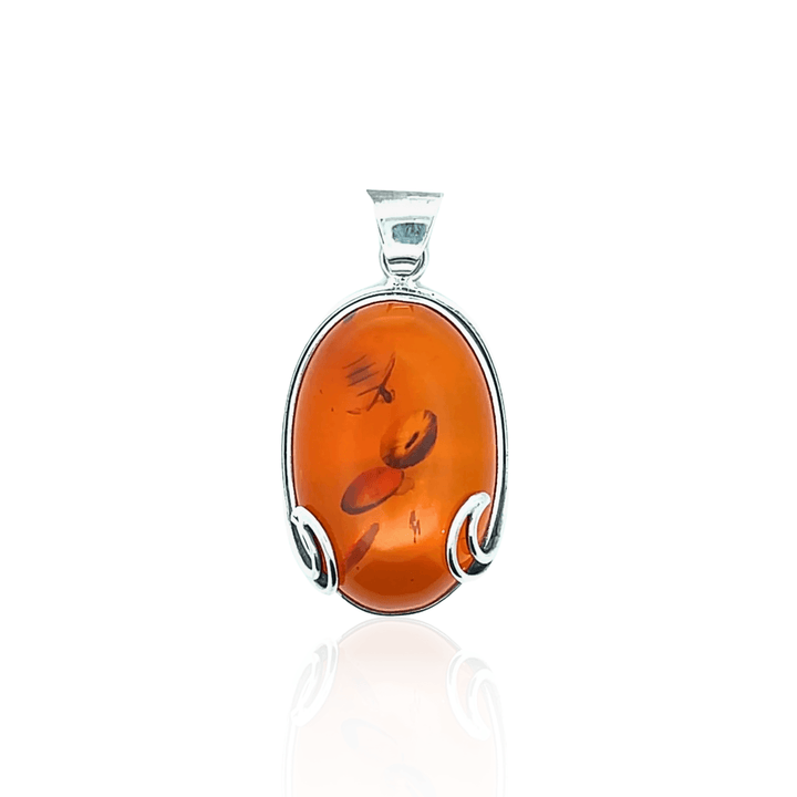 Estate Sterling Silver Oval Amber Pendant